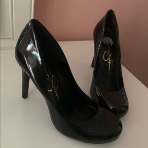 black patent heels